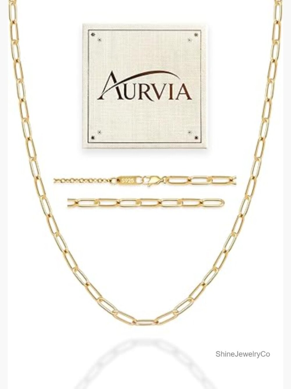 18K Gold Plated Paperclip Chain Necklace 20 Inches Pendant Women